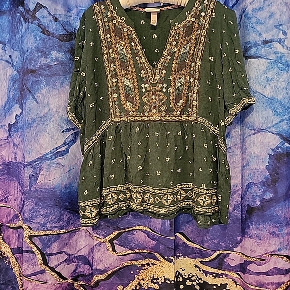 Knox Rose Tops - Knox Rose Dark Green Embroidered Blouse